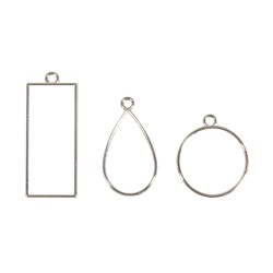 Metallic bezel: Pendant, silver, Rectangle, drop & round, tab-bag 3pc Metallic bezel: Pendant, silver, Rectangle, drop & round, tab-bag 3pc