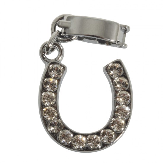 Shoe-Charms: Rhinestone horseshoe, 14mm, w. clip 11mm, t-bag 1pc.