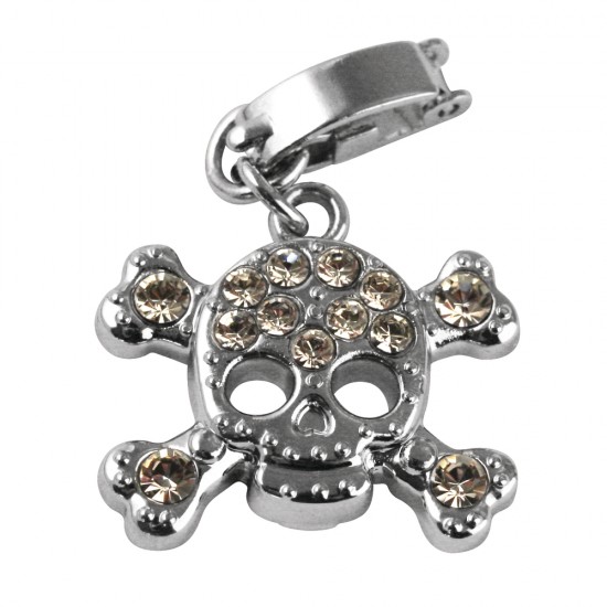 Shoe-Charms: Rhinestone-skull, 20mm, w. clip 11mm, t-bag 1pc.