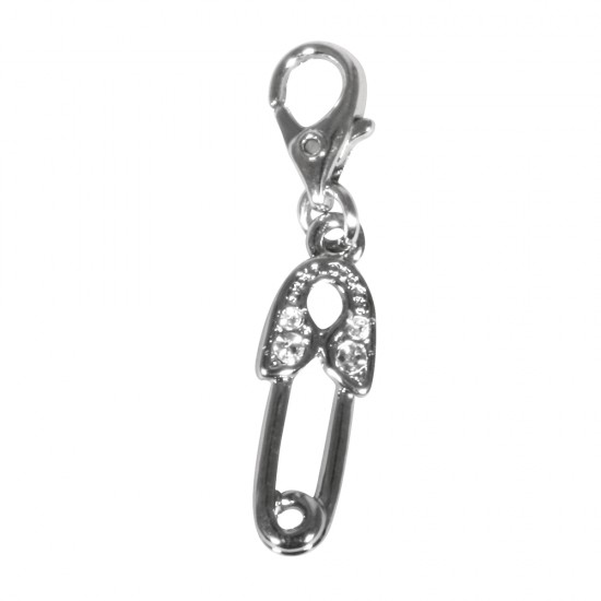 Metal Funny-Charms: Safety pin, 18mm, w.12mm carabiner, t-bag 1pc.