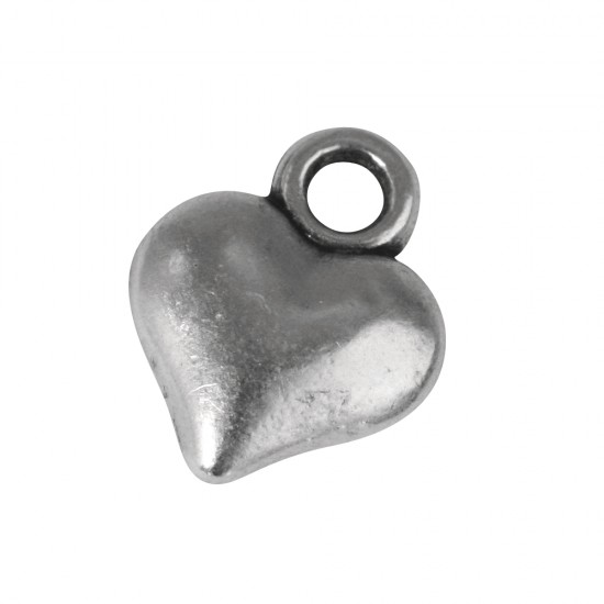 Pandantiv din metal: Heart, 14mm o, argintiu, eye 2mm o, t-bag 3pcs.