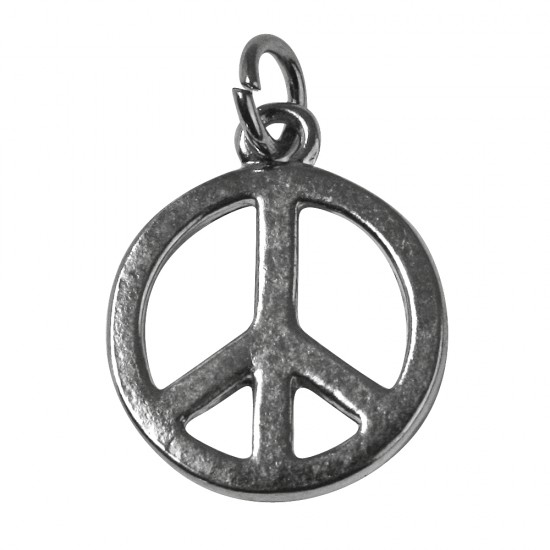 Pandantiv din metal:   Peace  , 16mm o, argintiu, eye 2.5mm o, t-bag 2