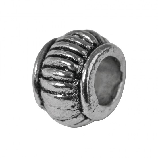 Metal round, 7mm o, oxidized argintiu, big hole 3mm o, t-bag 5pcs.