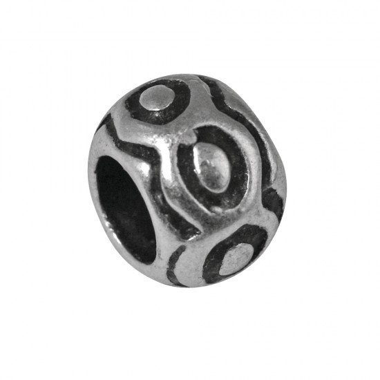 Metal round, 8mm o, oxidized argintiu, big hole 4mm o, t-bag 3pcs.