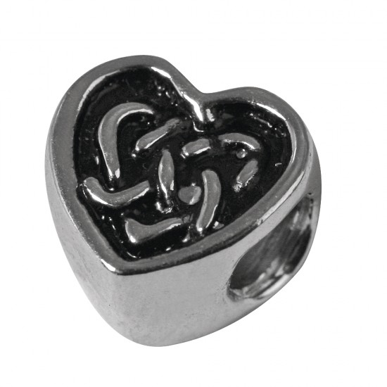 Element decorativ metalic: Heart, 9mm o, oxidized argintiu, big hole 3.5mm o, t-ba