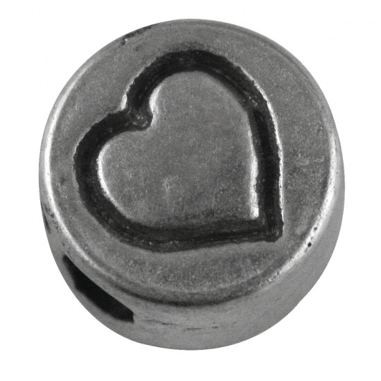 Margele metalice: Heart, 7mm o, argintiu, hole 2mm  o, t-bag 5pcs.