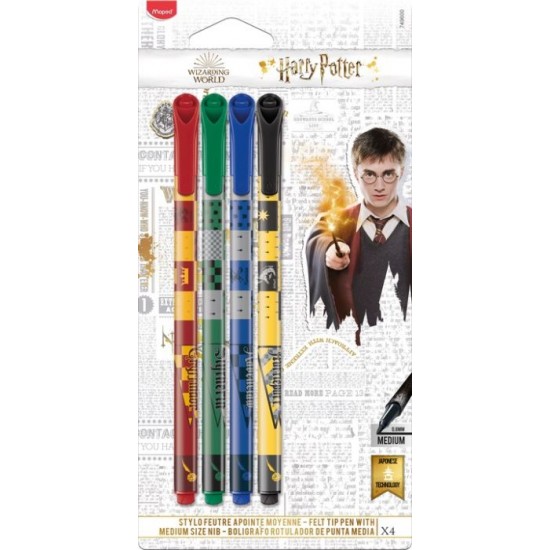 Fineliner 4 culori/blister, varf 0,8mm, Harry Potter Maped