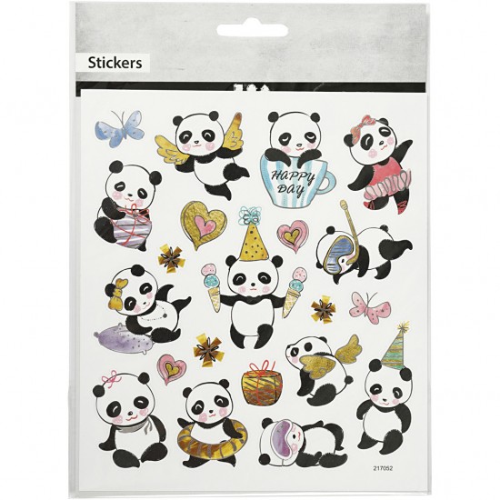 Stickere, o foaie de 15x16.5 cm, din folie de plastic, cu efecte metalice, aprox. 21 piese, panda