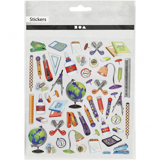 Stickere, o foaie de 15x16.5 cm, din folie de plastic, cu efecte metalice, 52 piese, articole de birou