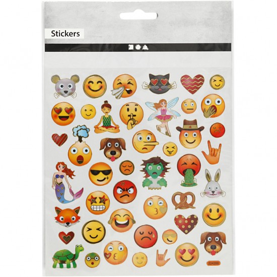 Stickere, o foaie de 15x16.5 cm, din folie de plastic, cu efecte metalice, 46 piese, emoji