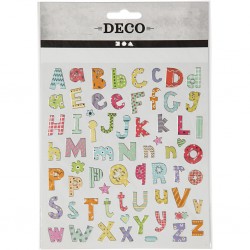 Stickere, o foaie de 15x16.5 cm, din folie de plastic, cu efecte metalice, 64 piese, alfabet