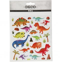 Stickere, o foaie de 15x16.5 cm, din folie de plastic, cu efecte metalice, aprox.29 piese, dinozauri
