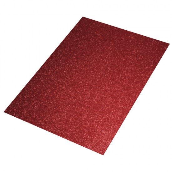 Carton buretat glitter, rosu, 30x45x0.2cm