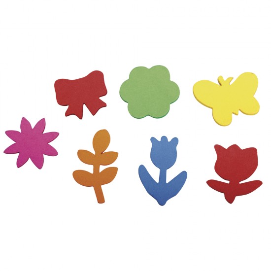 Flori, fluturi, frunze carton buretat, Rayher, adezive, diverse culori, 2,1-3,4 cm, 100 buc/set