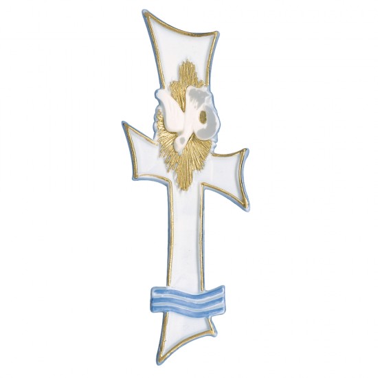 Elemente din ceara pentru decorat: for christening candle, alb/gold/albastru deschis, 17 cm, 