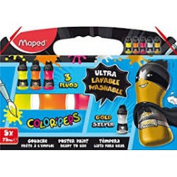 Guase Maped, 75ml/tub, 5culori ultralavabila 3 fluorescente argintiu si auriu Guase Maped, 75ml/tub, 5culori ultralavabila 3 fluorescente argintiu si auriu