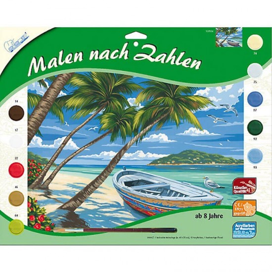 Pictura pe numere Plaja cu palmieri
