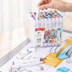 Set 48 markere sketching varf dublu 1mm/7mm cut plastic Deli Set 48 markere sketching varf dublu 1mm/7mm cut plastic Deli