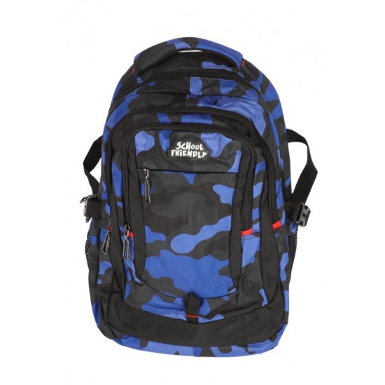 Ghiozdan Scolar, SchoolFriendly Camuflaj, 4 Fermoare, 45x32x16cm, Albastru