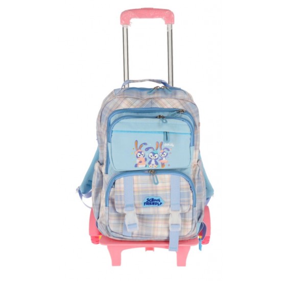 Troler Scolar, Schoolfriendly, catarame , 44x31x20cm, 3fermoare 3compartimente, albastru Troler Scolar, Schoolfriendly, catarame , 44x31x20cm, 3fermoare 3compartimente, albastru