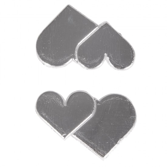 Decoratiune din ceara: double heart, argintiu, 3x2cm, 2pcs