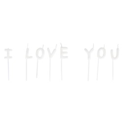 Lumanare I Love You, alb, 2x7.7cm, 8 litere, tab-BLI Lumanare I Love You, alb, 2x7.7cm, 8 litere, tab-BLI