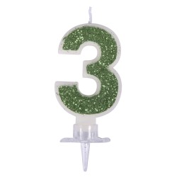Lumanari tort Rayher cu sclipici si suport,  cifra 3, 10 cm