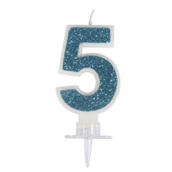Lumanari tort Rayher cu sclipici si suport,  cifra 5, 10 cm