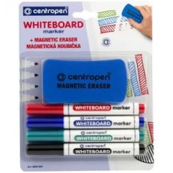 Set 4 markere/burete pentru tabla alba, Centropen, Multicolor