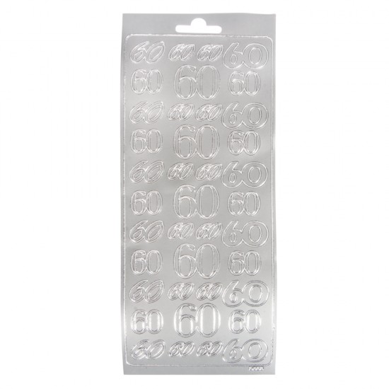 Sticker Rayher, cifra 60, dimensiune sticker 10x24,5 cm, culoare argintiu