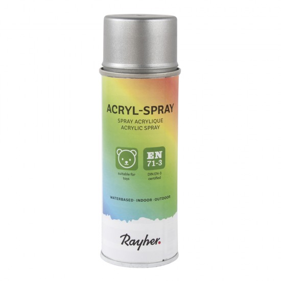 Vopsea acrylica Spray, Rayher, cantitate 200 ml, culoare argintiu
