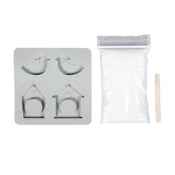 Kit matrita silicon pandantive decorative design primavara, 4 motive, 300 gr praf ceramic Raysin