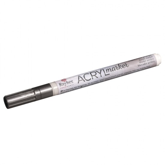 Marker acrylic Rayher, varf rotund de 1-2 mm, cu ventil, culoare argintiu