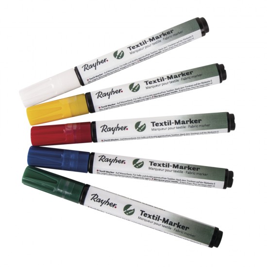 Set Markere acrylice Rayher, varf rotund de 2-4 mm, cu ventil, set 5 culori: alb,galben,rosu,albastru,verde
