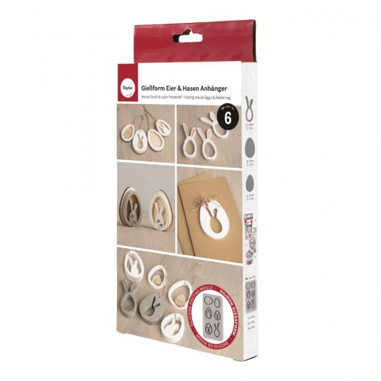 Matrita silicon Oua + Pandantiv Iepure 14,5x26x1,5cm, 6 forme,  Rayher