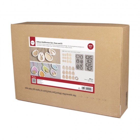 Kit 2 matrite silicon Iepure și Ou , 24 oua lemn, 3m snur, Rayher