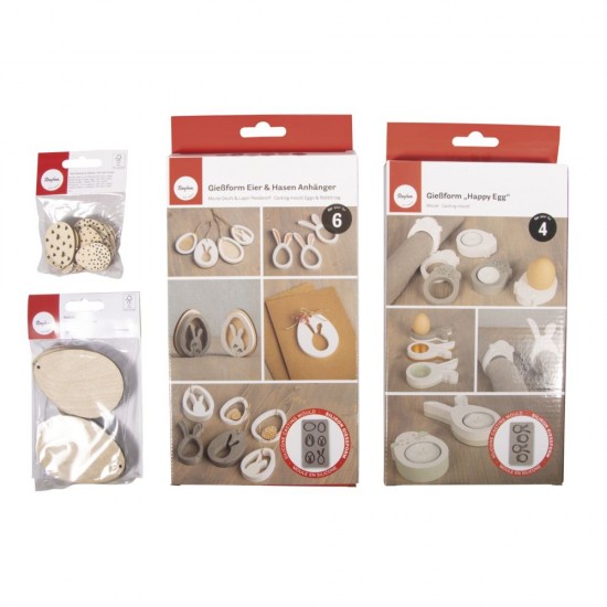 Kit 2 matrite silicon Iepure și Ou , 24 oua lemn, 3m snur, Rayher