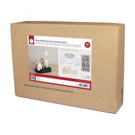 Kit 2 matrite silicon pentru praf ceramic Raysin : ovala si casute, Rayher, inclusiv 4 casute lemn