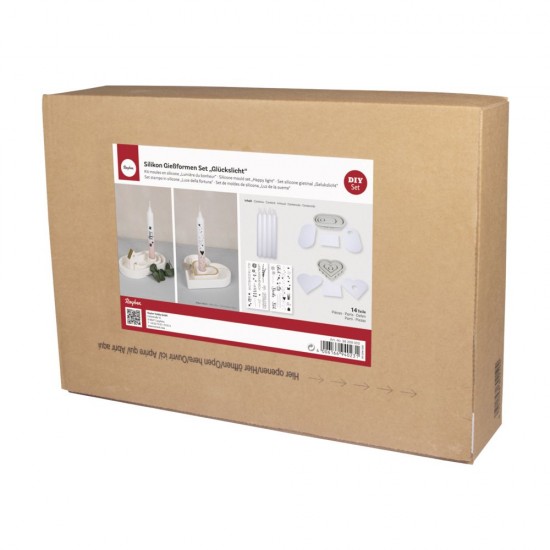 Kit matrite silicon : inima si ovala „Lucky Light”, inclusiv 4 lumanari conice, 2 decoratiuni lumanari, Rayher