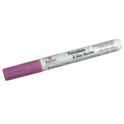 Marker Rayher pentru portelan si sticla, 1-2 mm, culoare roz cu sclipici