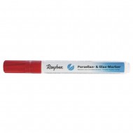 Marker Rayher pentru portelan si sticla, 1-2 mm, culoare rosu cu sclipici