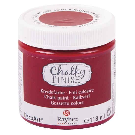 Vopsea Rayher Chalky Finish pentru lemn, ceramica, lut, hartie, canvas, beton, plastic, cantitate 118 ml, culoare rosu clasic