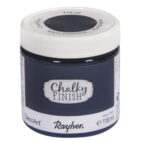 Vopsea Rayher Chalky Finish pentru lemn, ceramica, lut, hartie, canvas, beton, plastic, cantitate 118 ml, culoare albastru noapte