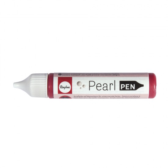Pearl pen, Rayher, vopsea acrylica pe baza de apa pentru a forma margelute (perle), flacon de 28 ml, culoare rosu clasic