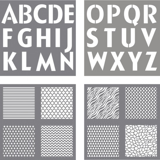 Sablon Rayher,  Letters+Design , dimensiune 30,5x30,5 cm, 4 piese/set