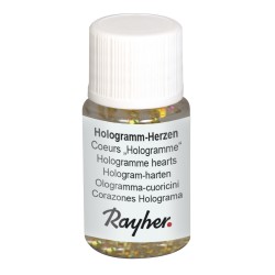Hologramme hearts, 3 mm, gold, bottle 10 ml, PET