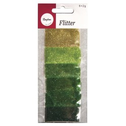 Sclipici Rayher, 6 culori x 2g/ set, nuante verde Sclipici Rayher, 6 culori x 2g/ set, nuante verde