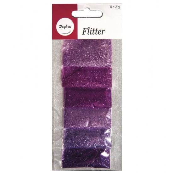 Sclipici Rayher, 6 culori x 2g/ set, nuante violet