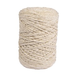 Fir reciclat impletit cu fir auriu,  2 mm, Rayher, aprox. 240 m, ghem de 250 g, ivory