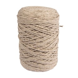 Fir reciclat impletit cu fir auriu,  2 mm, Rayher, aprox. 240 m, ghem de 250 g, culoarea nisipului